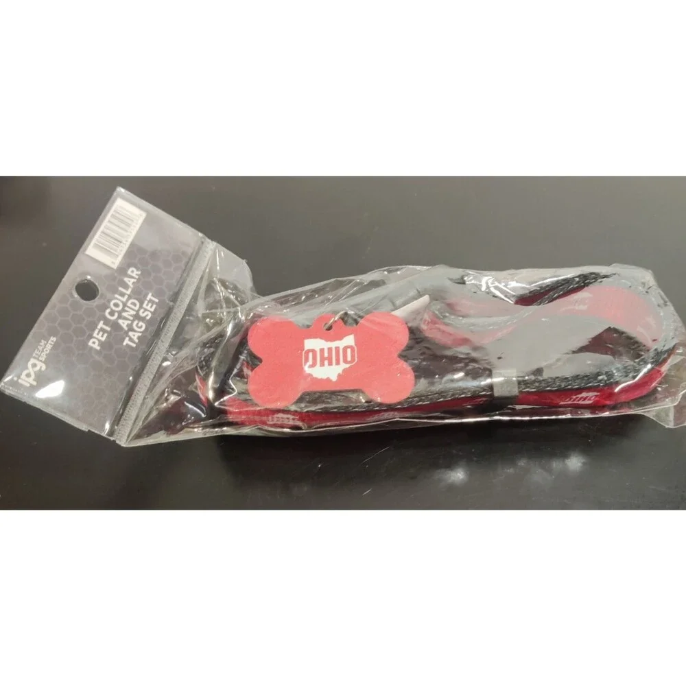 Ohio State University NCAA Buckeyes Pet Collar with Metal Tag Red Adjustable OS